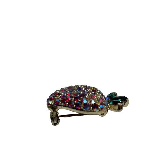 Vintage Irridescent Rhinestone Studded Strawberry Pin Brooch 1.25 inch - Picture 2 of 5